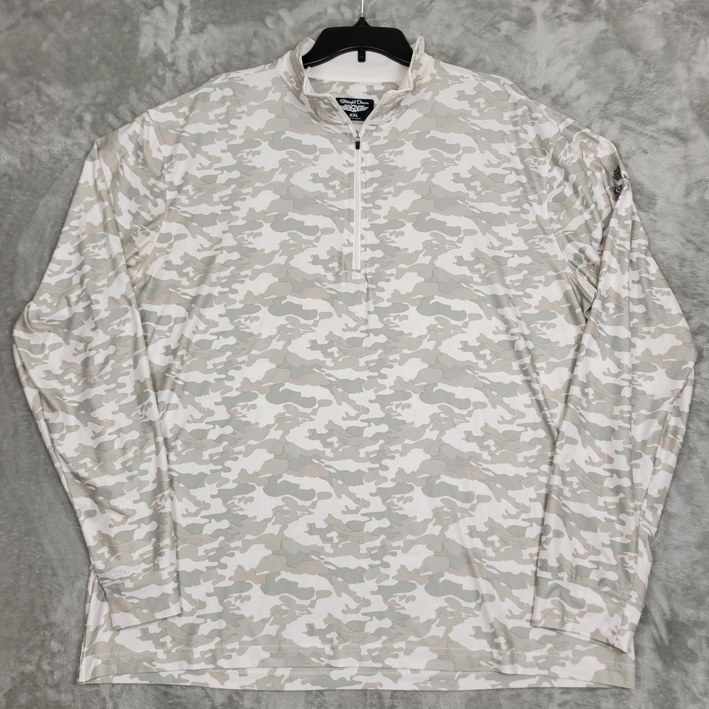 Straight Down Men's 2XL 1/4 Zip Light Green Camo Golf Pullover Performance Logo